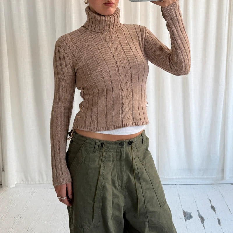 Vintage Italian Wool Cable Knit Roll Neck Jumper