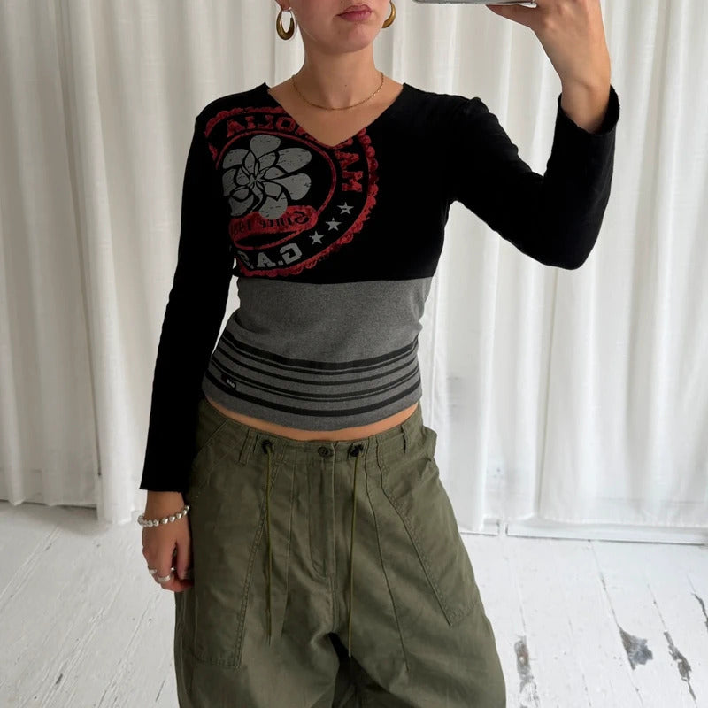 00s Graphic Print Long Sleeve Top