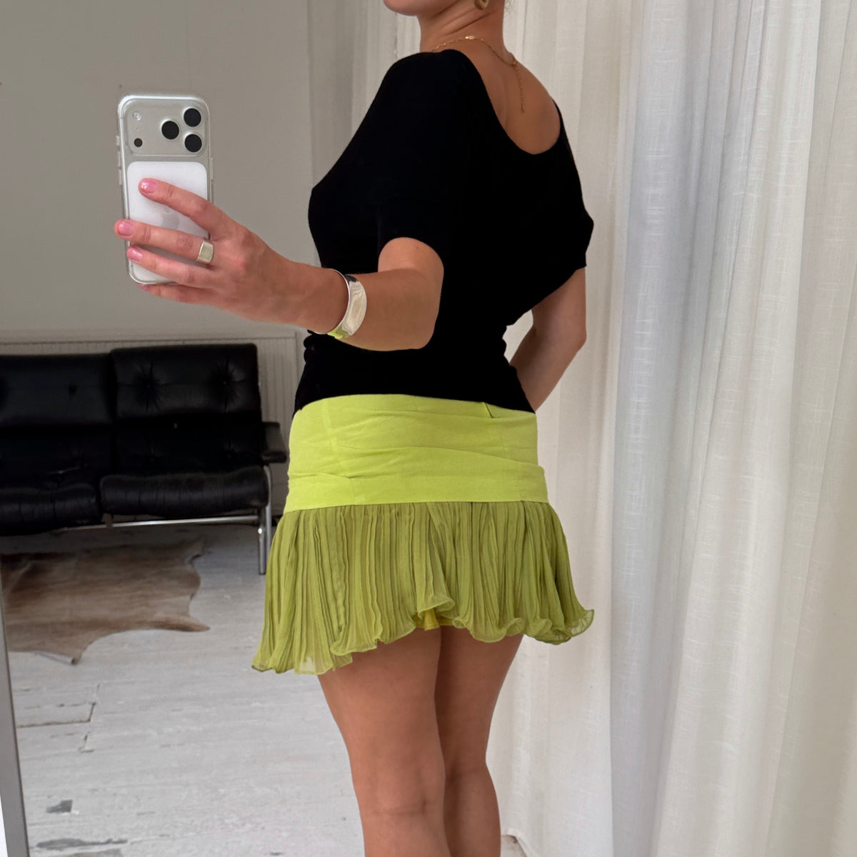 Lime Green Pleated Mini Skirt