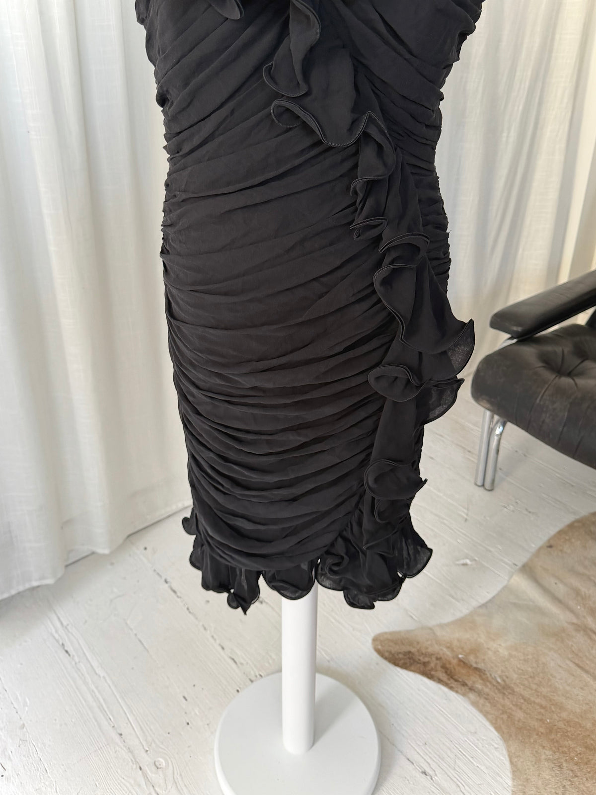 Luisa Spagnoli Pure Silk Ruched Ruffle Dress