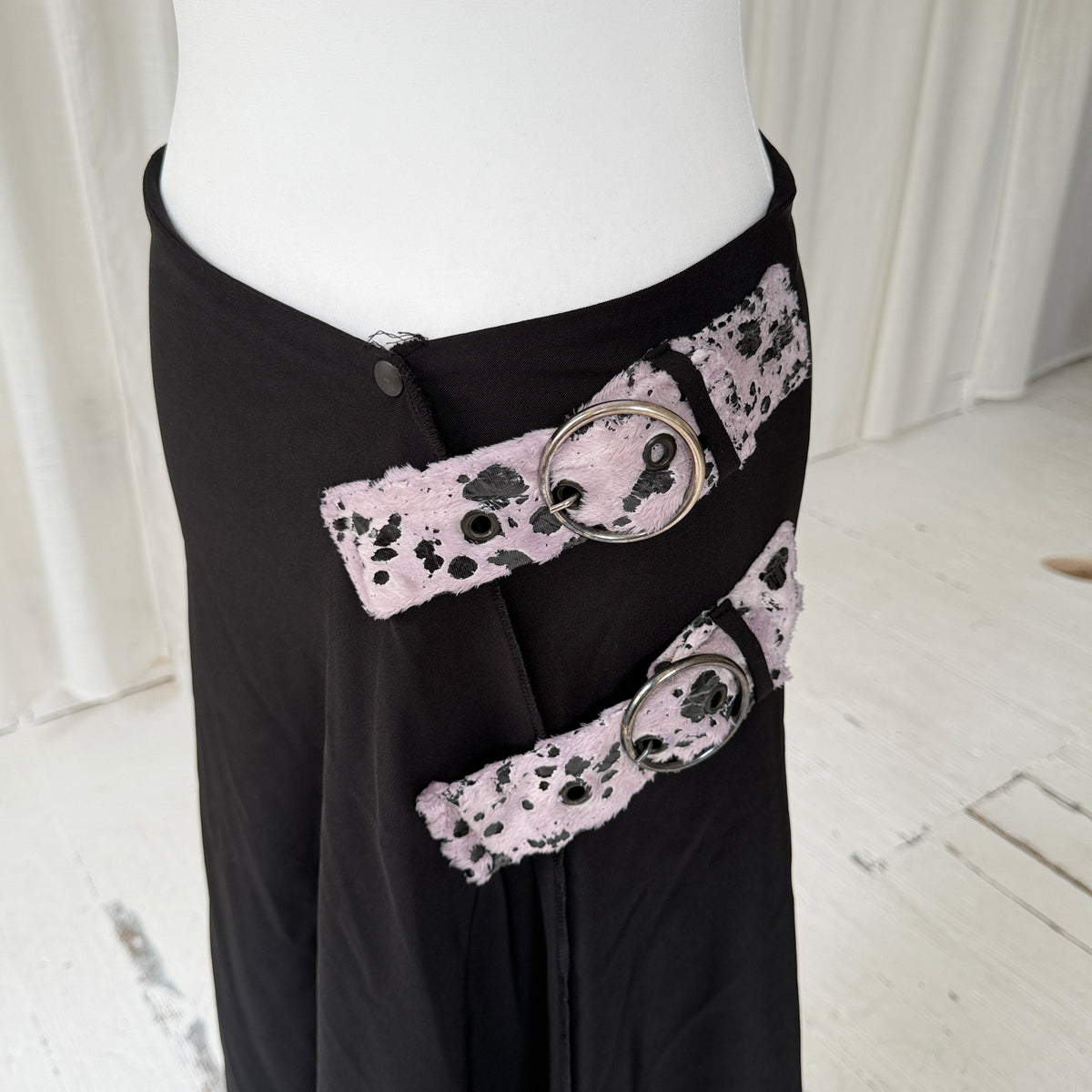 Black Asymmetric Buckle Wrap Skirt