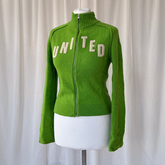 Green Pure Virgin Wool Zip Knit