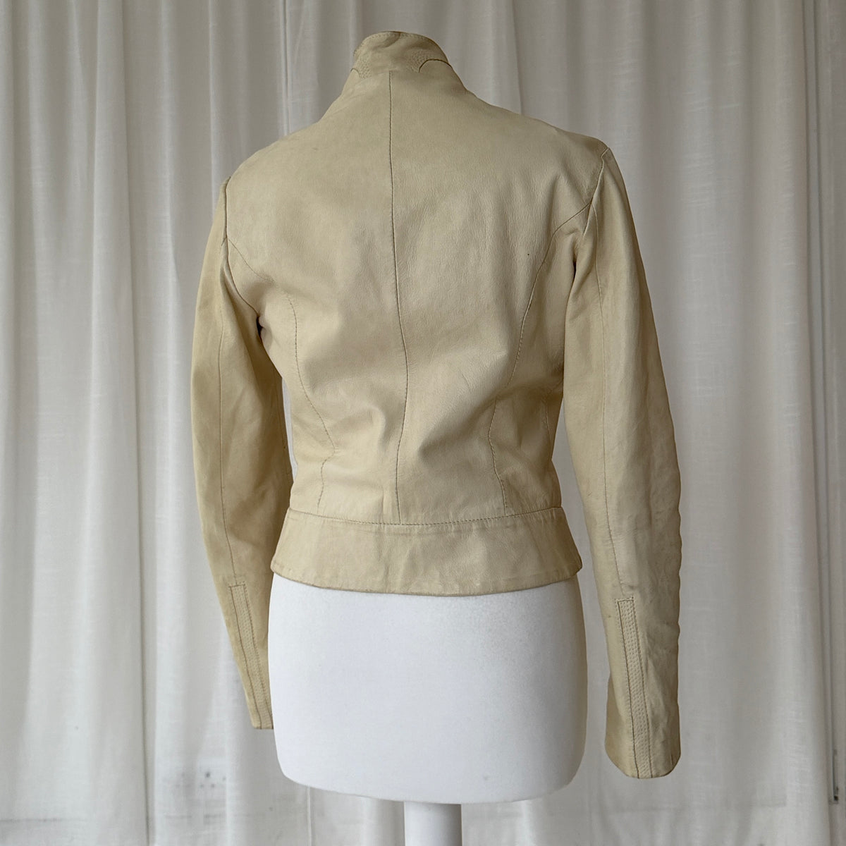 Vintage Italian Cream Leather Biker Jacket