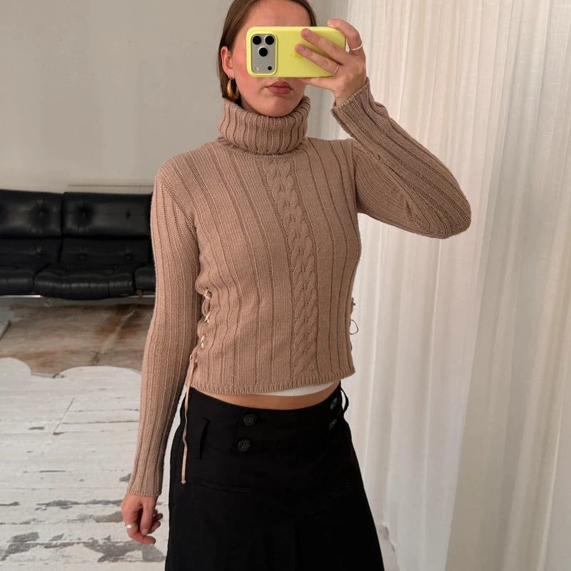 Beige Wool Knit Rollneck Jumper