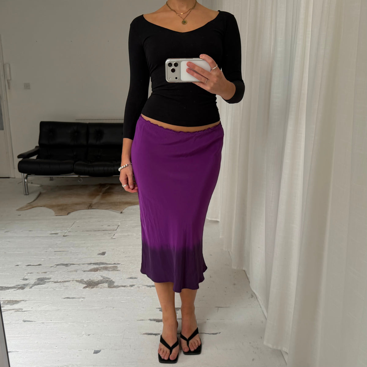 Purple Silk Midi Skirt