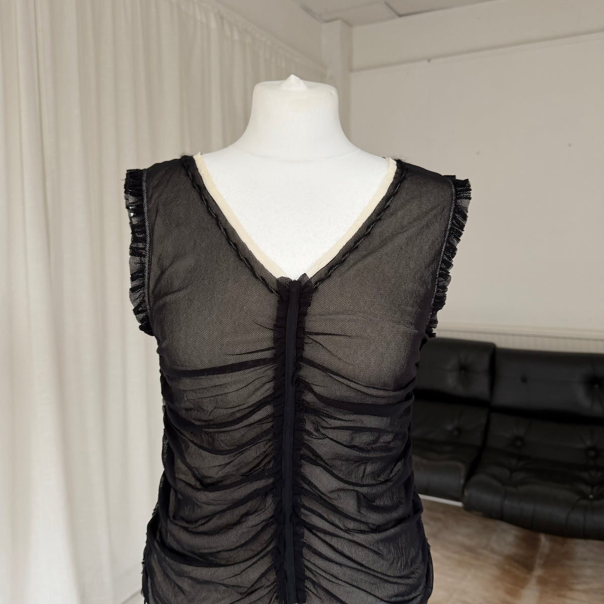 2000s Ruched Layered Mesh Top
