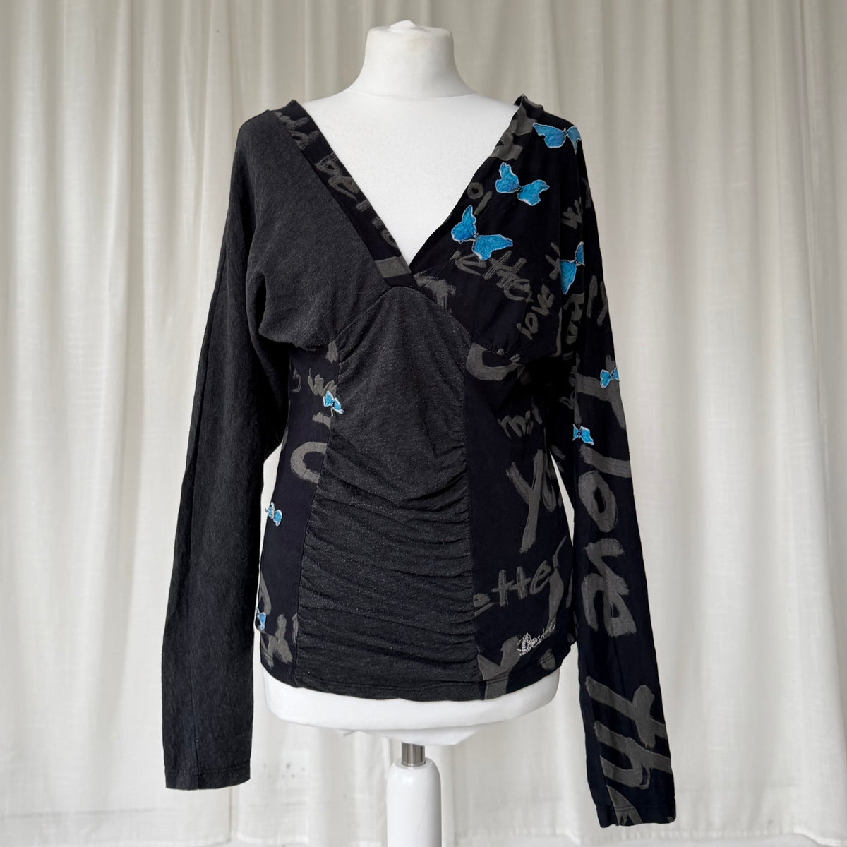 Desigual Graphic Ruched V-Neck Top