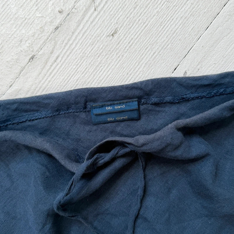 Navy Linen Midi Skirt