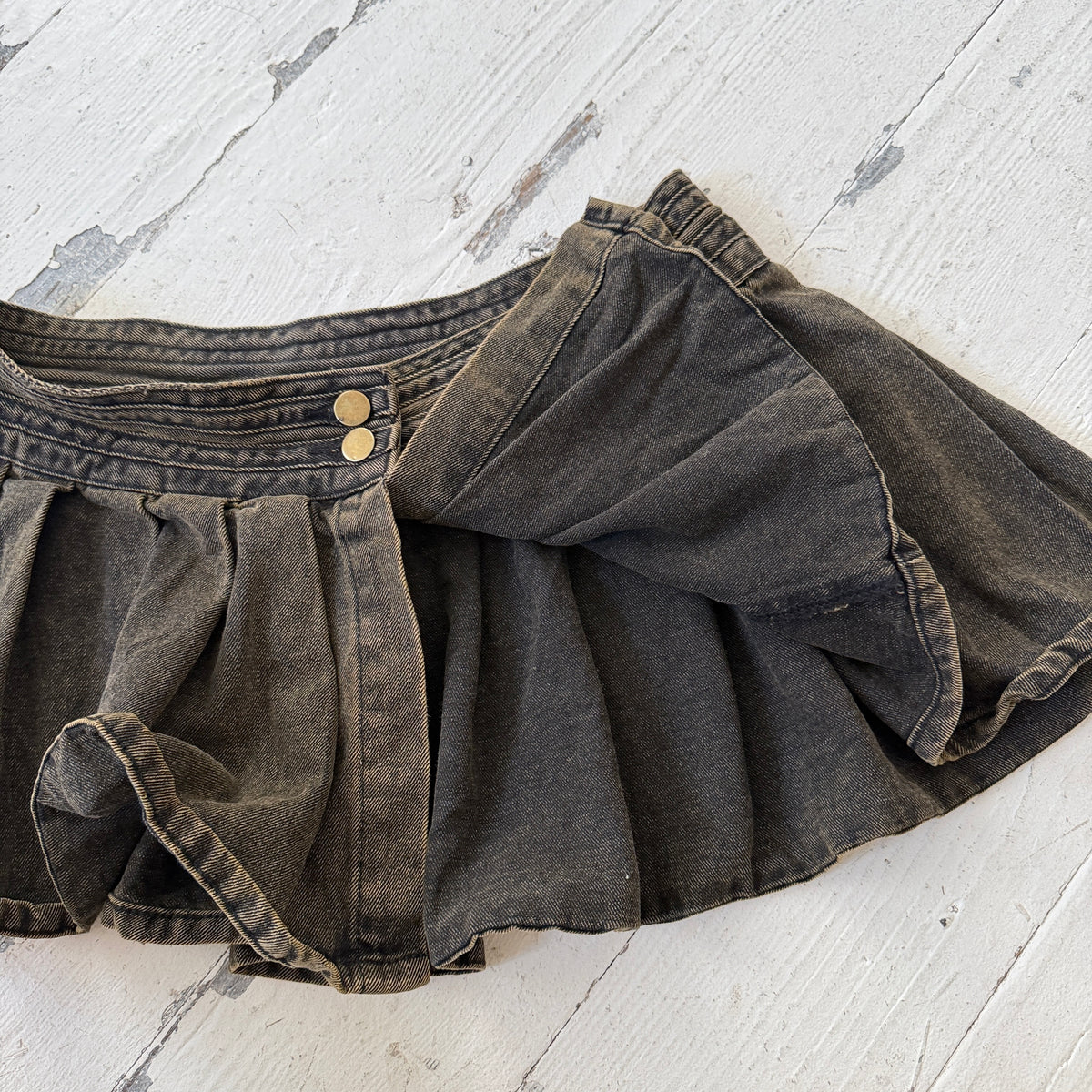 00s Brown Washed Denim Pleated Overskirt