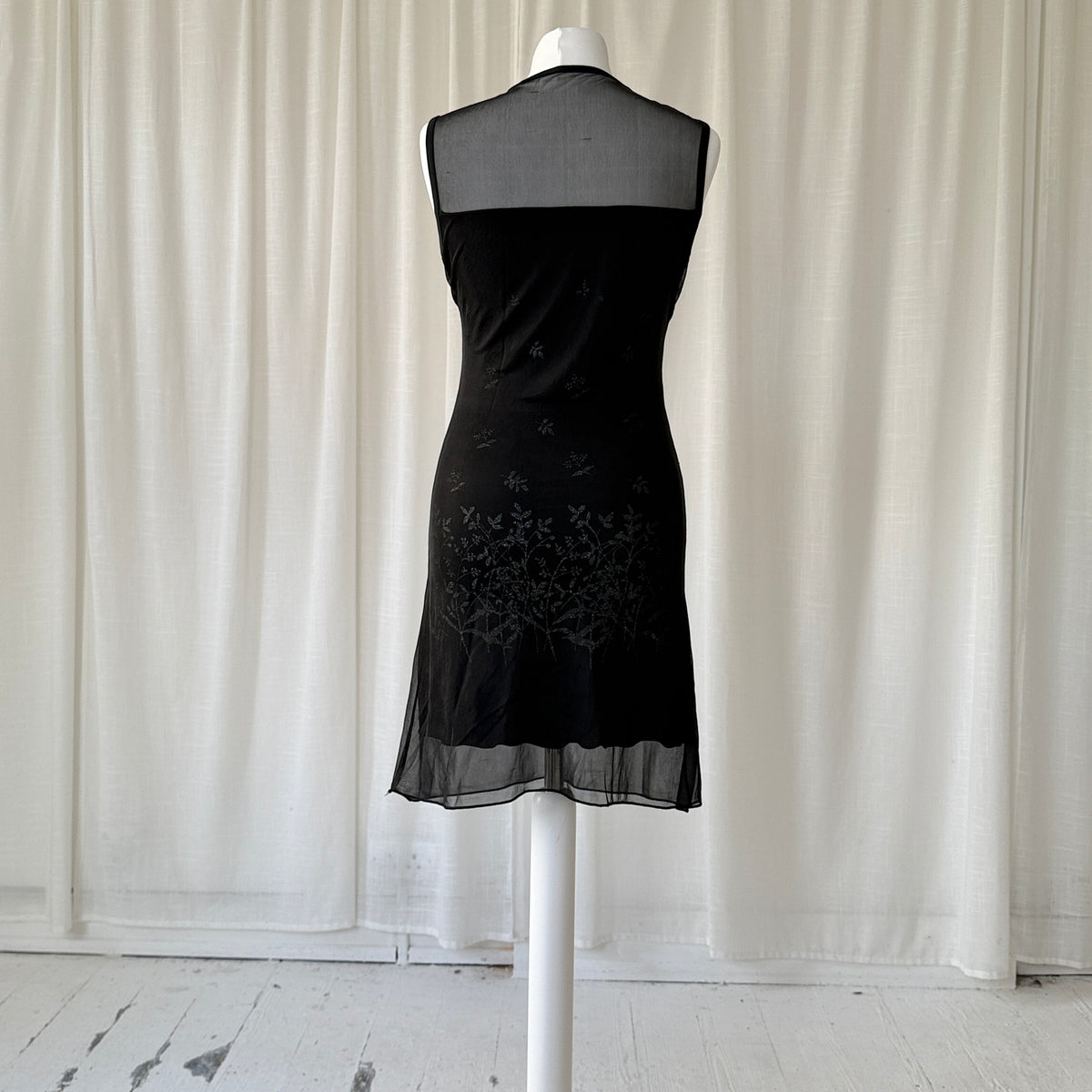 Black Mesh Overlay Mini Dress