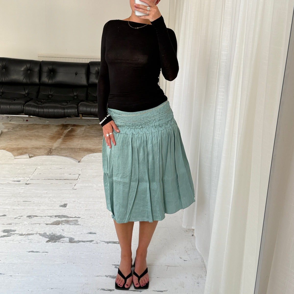 Light Blue Pleated Silk Skirt