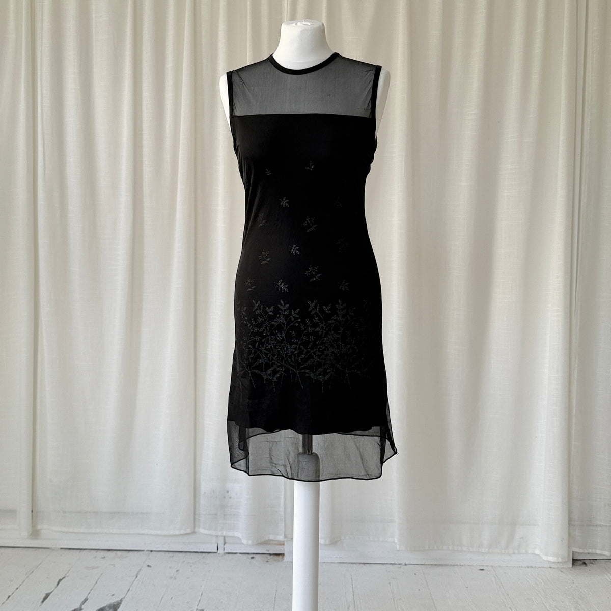 Black Mesh Overlay Mini Dress