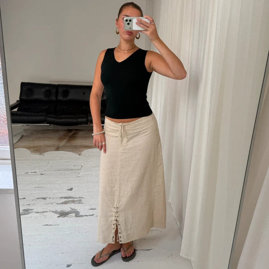 1990s Natural Linen Maxi Skirt
