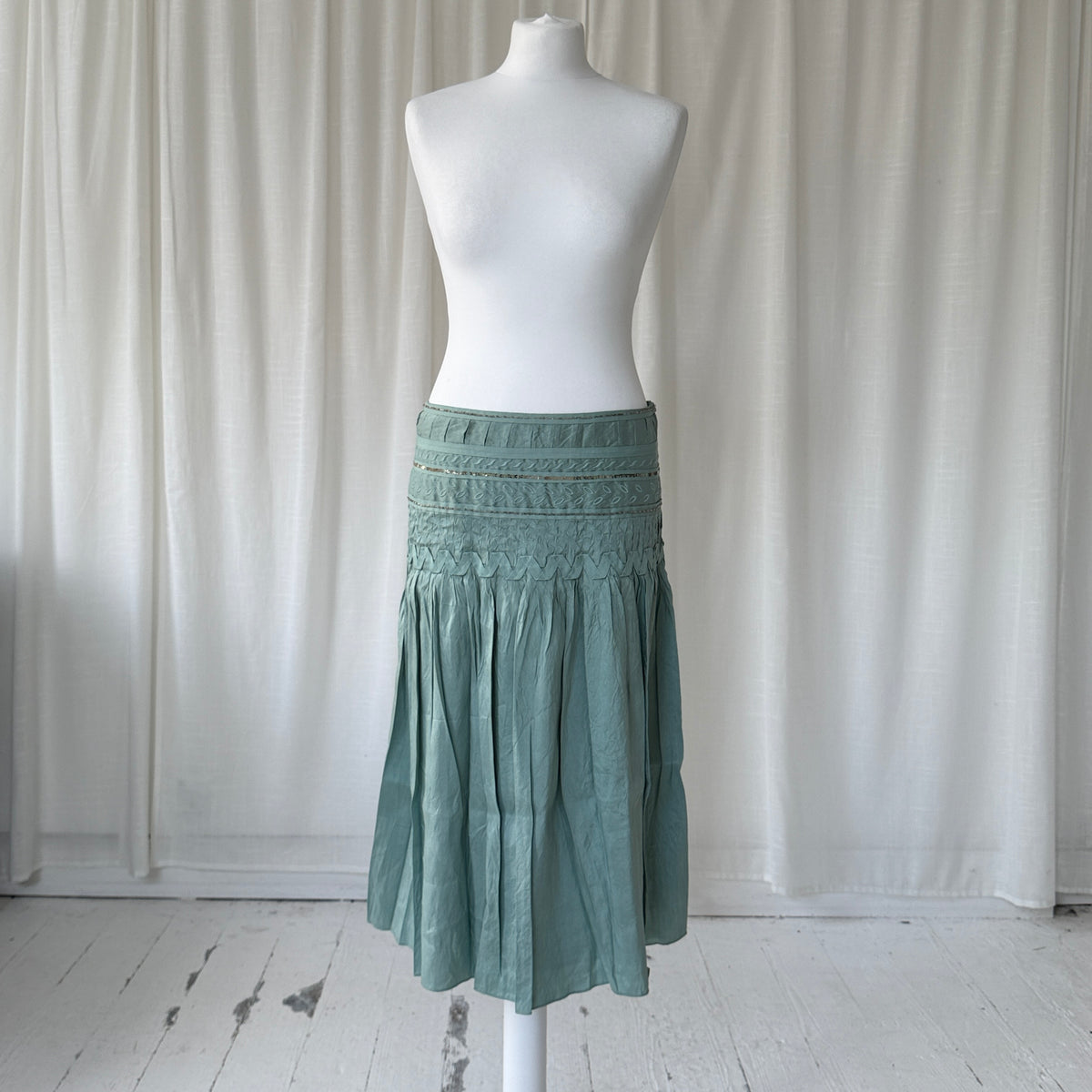 Light Blue Pleated Silk Skirt