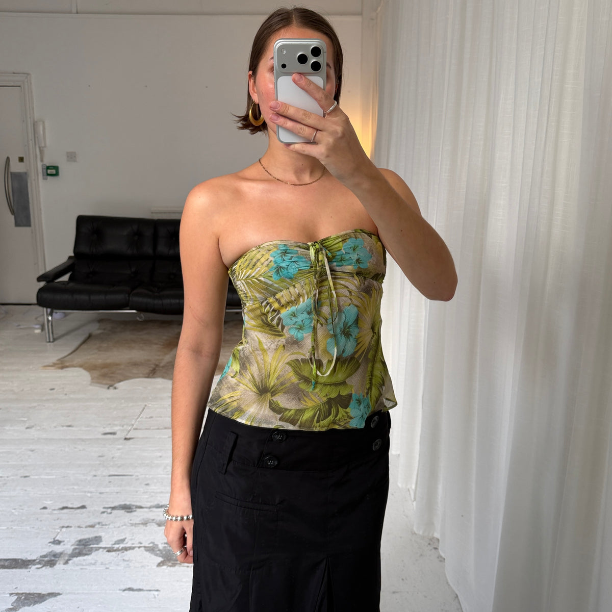 2000s Floral Mesh Bandeau Top