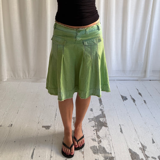 Miss Sixty Green Pleated Denim Midi Skirt