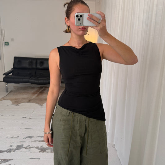 French Vintage Asymmetrical Cowl Neck Top