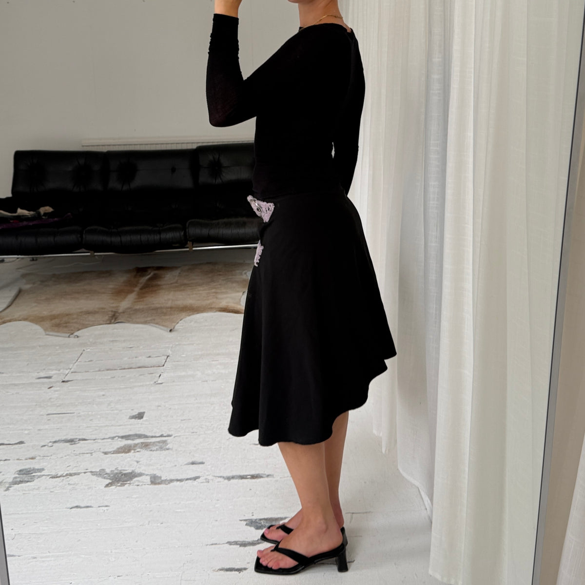 Black Asymmetric Buckle Wrap Skirt