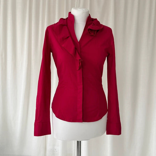 Red Nara Camicie Ruffle Collar Shirt