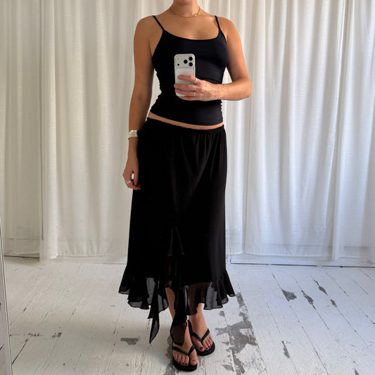 Black Ruffle Asymmetric Maxi Skirt