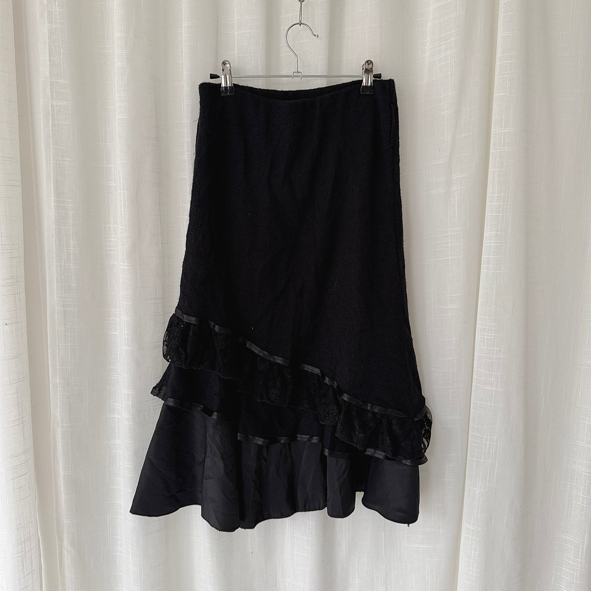 Black Mohair Ruffle Midi Skirt