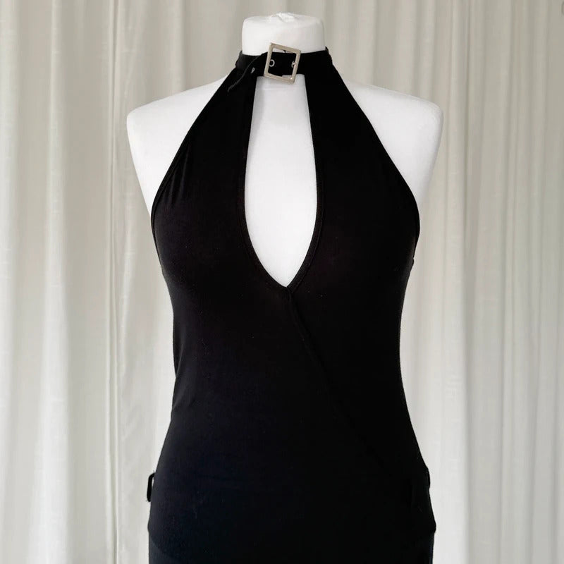 Black Halterneck Asymmetrical Mini Dress