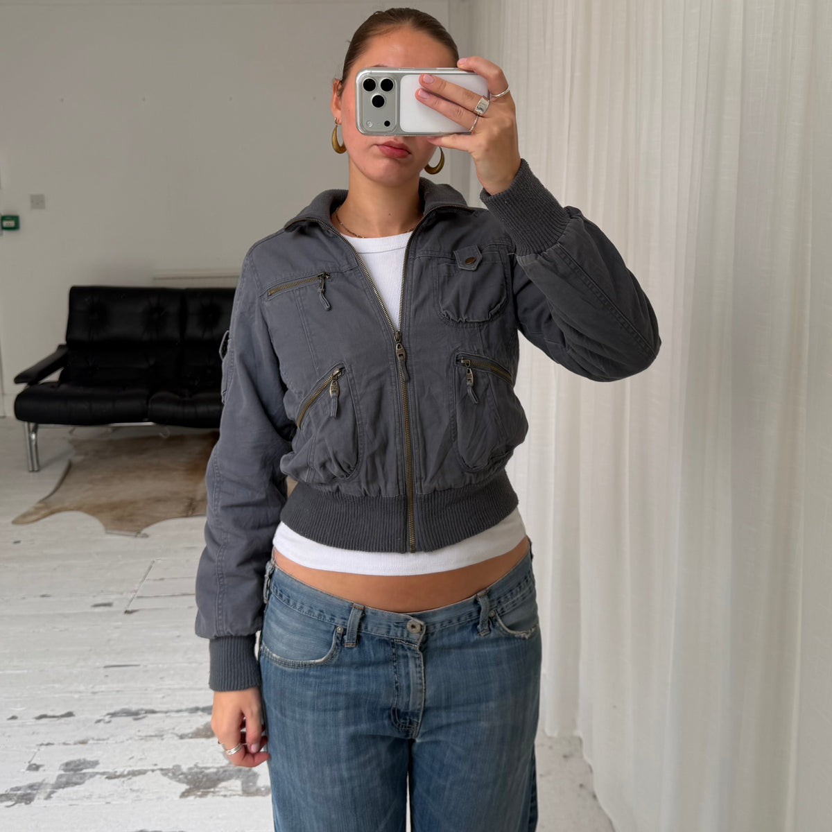 Grey Utility Bomber Jacket