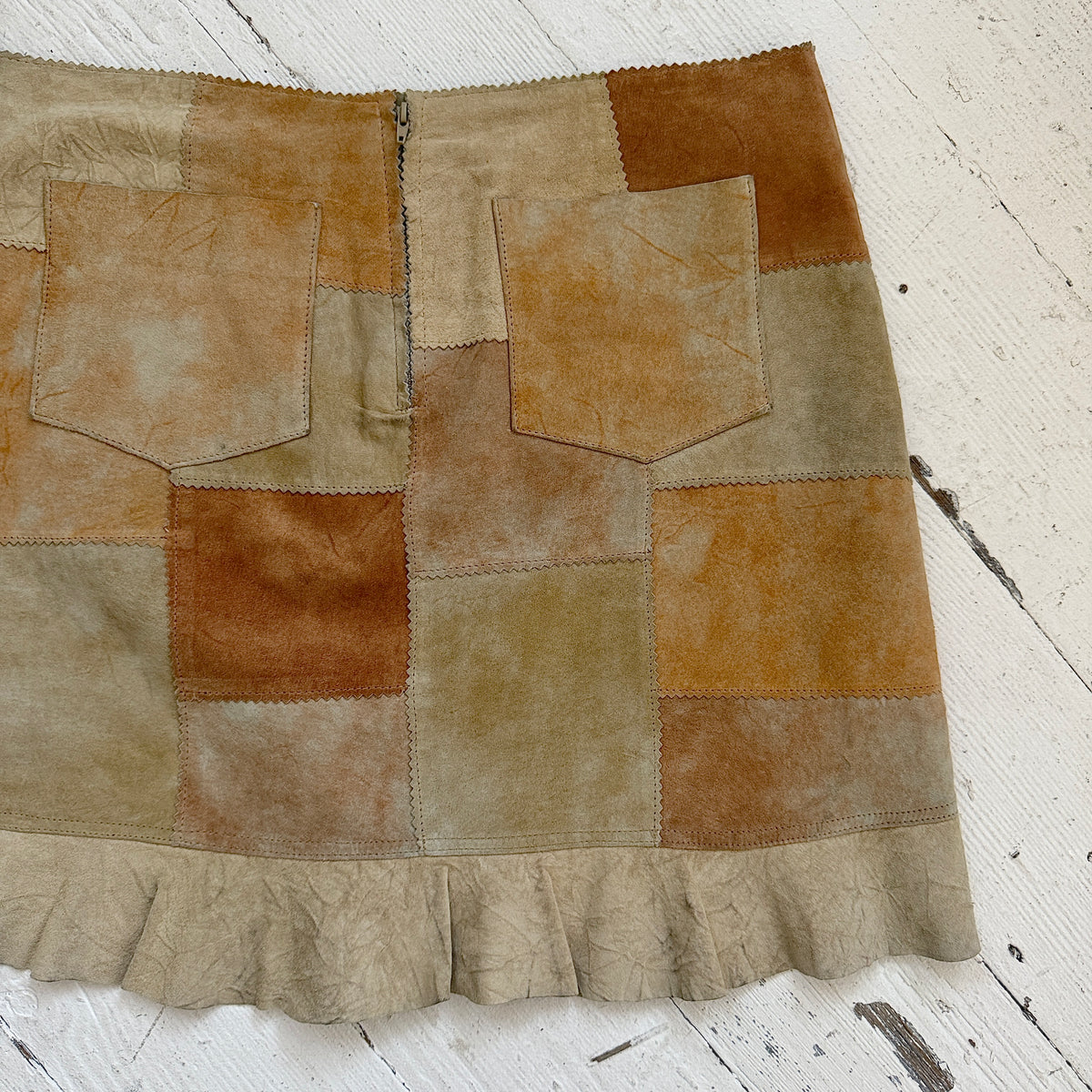 Italian Vintage Patchwork Suede Leather Skirt