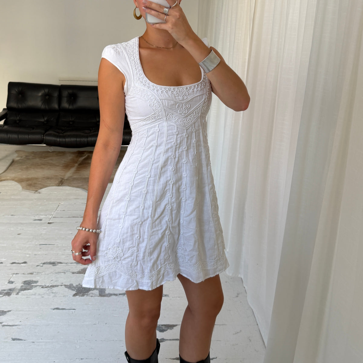 White Embroidered Mini Dress