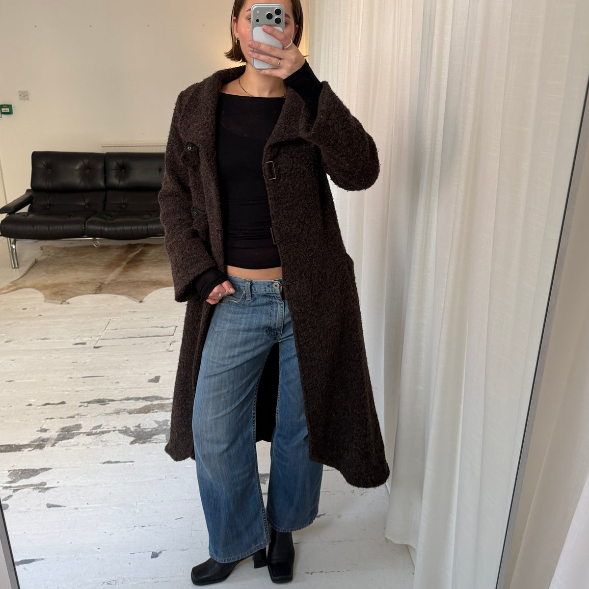 1990s Brown Textured Wool Blend Winter Coat