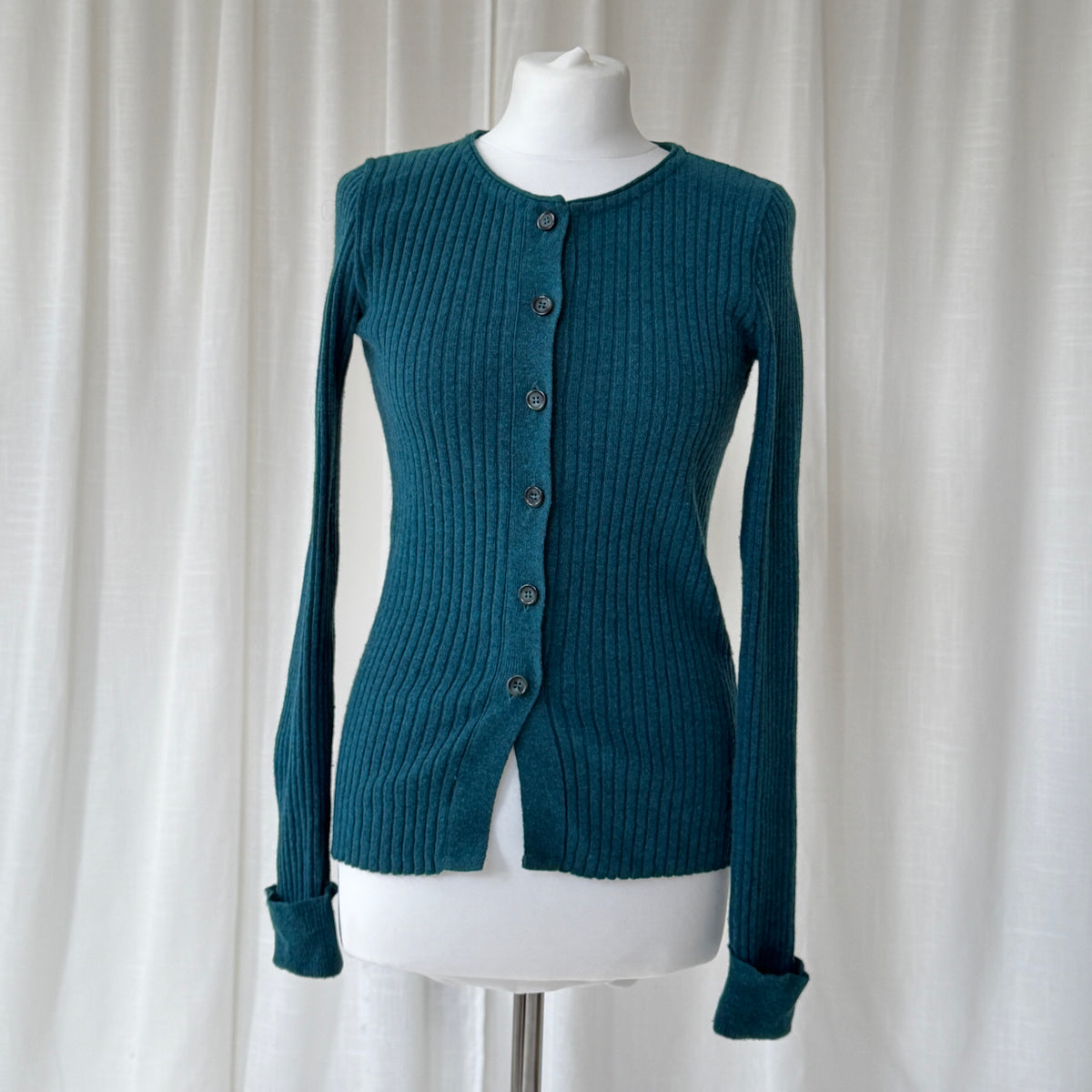 Italian Vintage Angora Wool Rib Knit Cardigan With Faux Fur Collar
