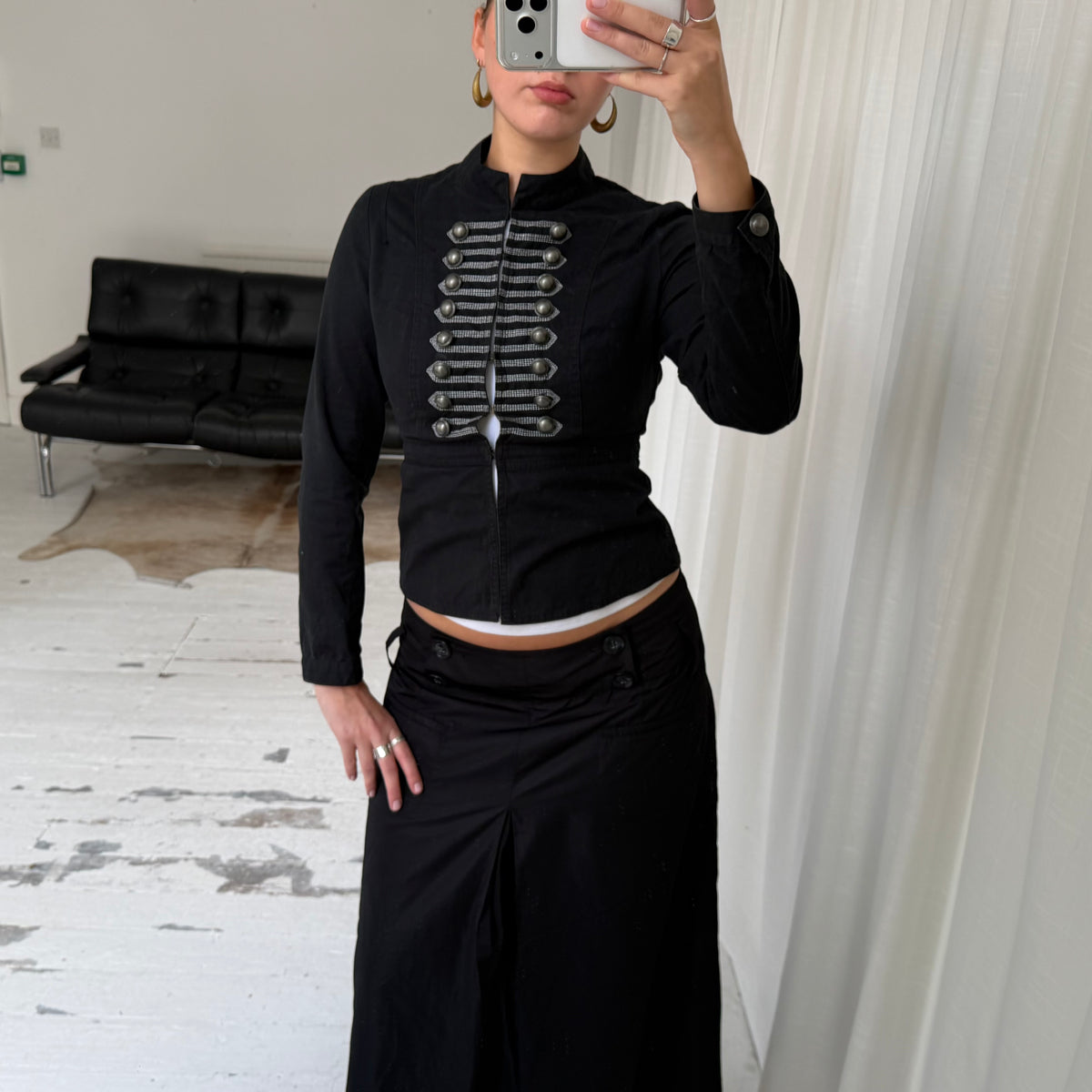 Black Military Hook & Eye Jacket