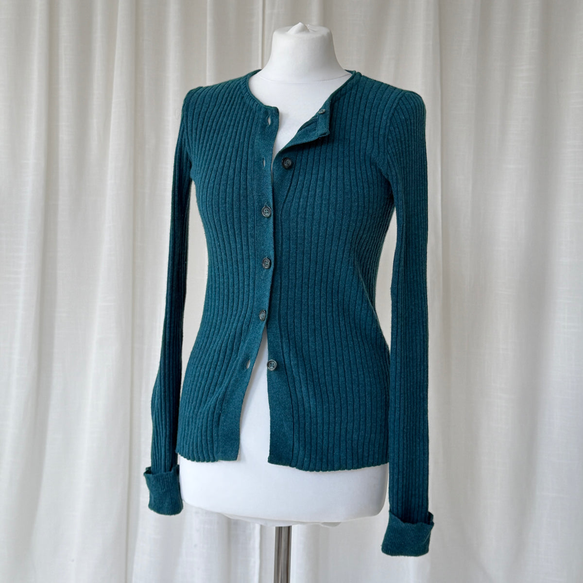 Italian Vintage Angora Wool Rib Knit Cardigan With Faux Fur Collar