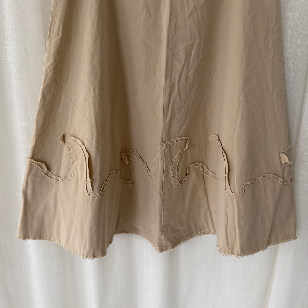 Beige Raw Edge Midi Skirt