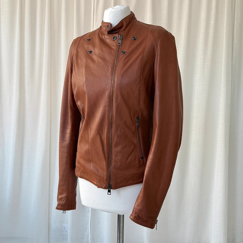 Italian Vintage Lambskin Leather Biker Jacket