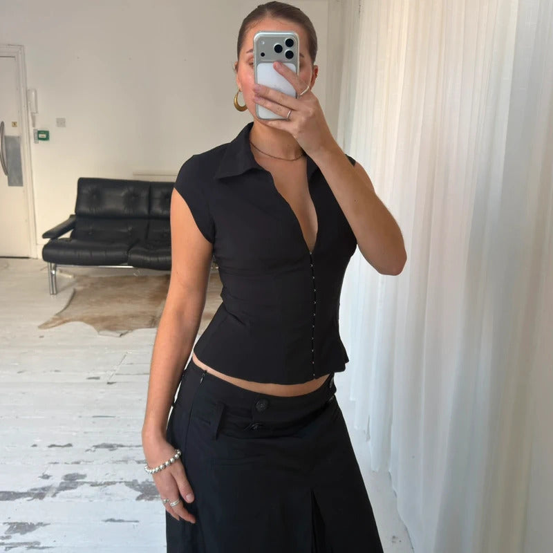 2000s Black Hook & Eye Corset Shirt
