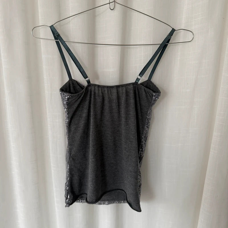 Silver Sequin Corset Cami Top