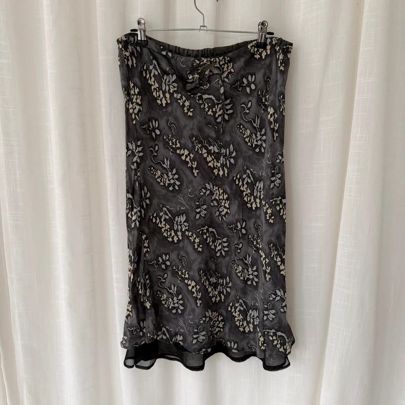 Grey Floral Mesh Midi Skirt