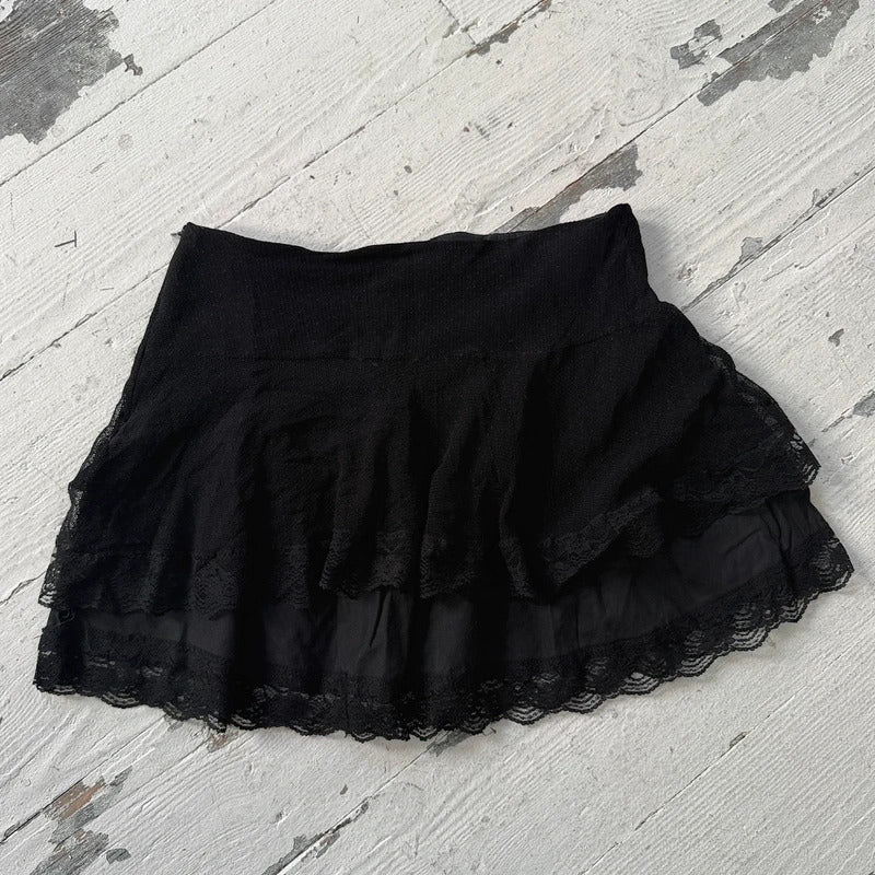 2000s Black Embroidered Lace Sequin Mini Skirt