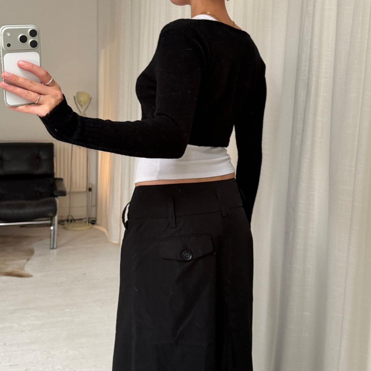 2000s Black Wool Blend Bolero Wrap Cardigan