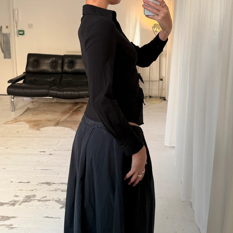 1990s Black Tailored Shirt with Buckle Detail