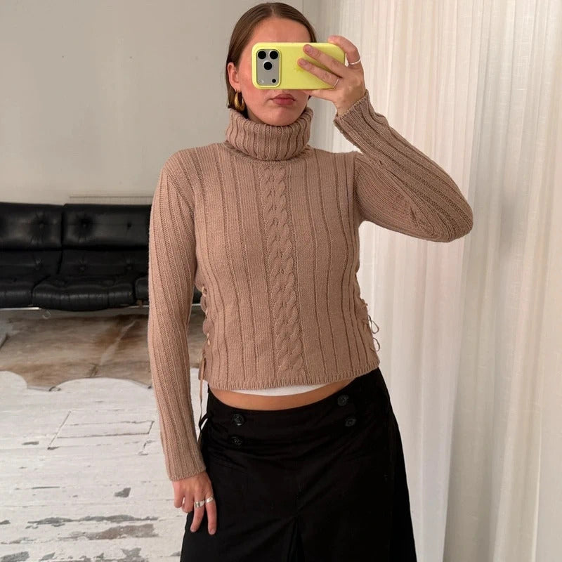 Beige Wool Knit Rollneck Jumper
