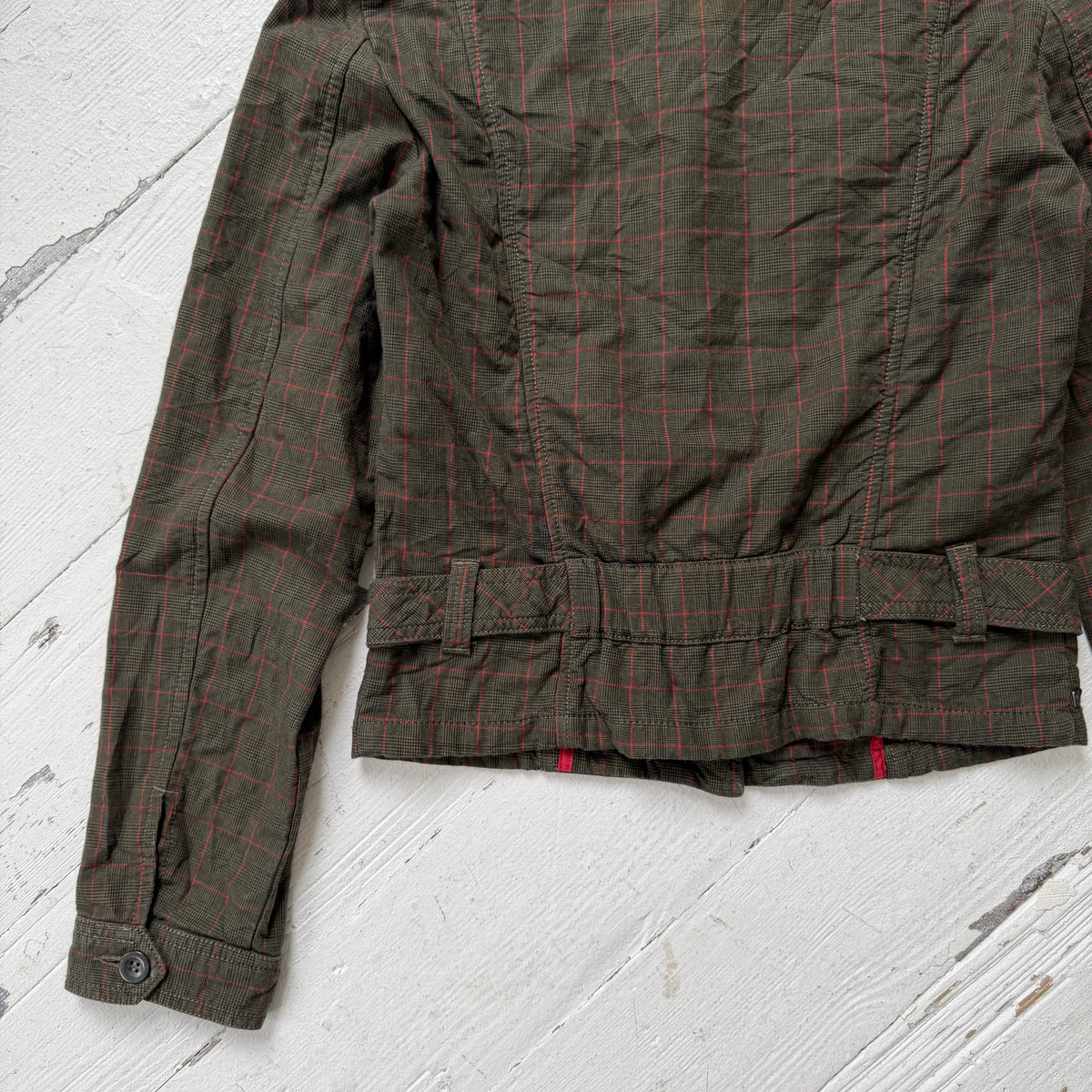 Khaki Red Check Fitted Jacket