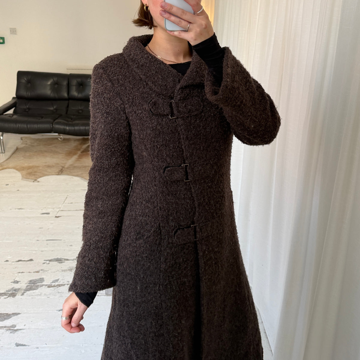 1990s Brown Textured Wool Blend Winter Coat