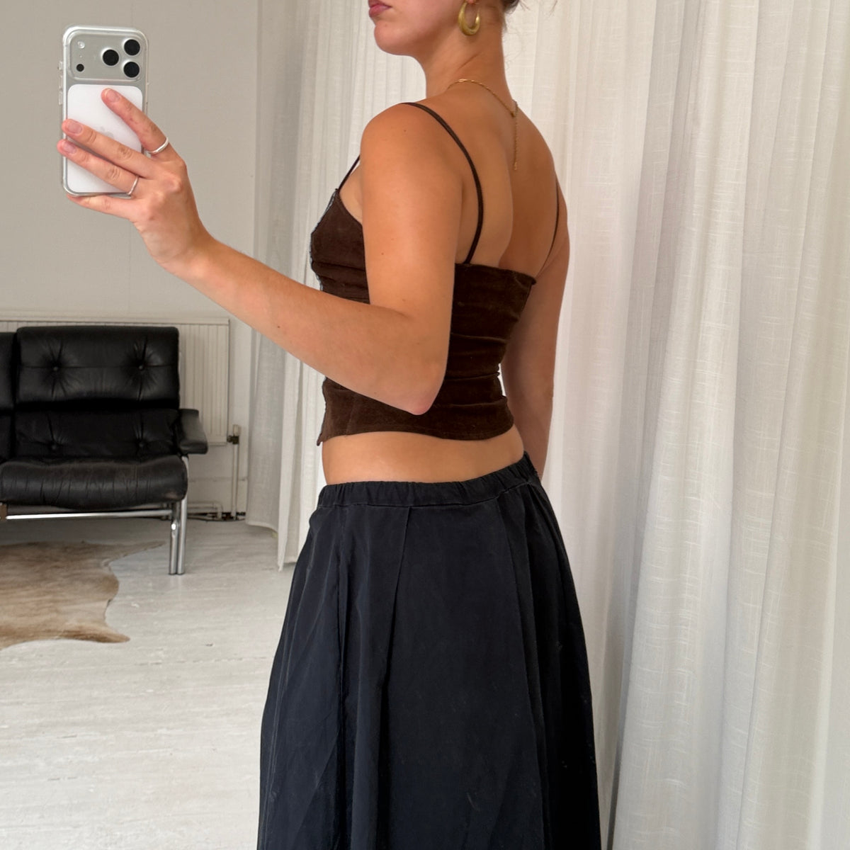 Brown Corduroy Lace-Up Corset Top