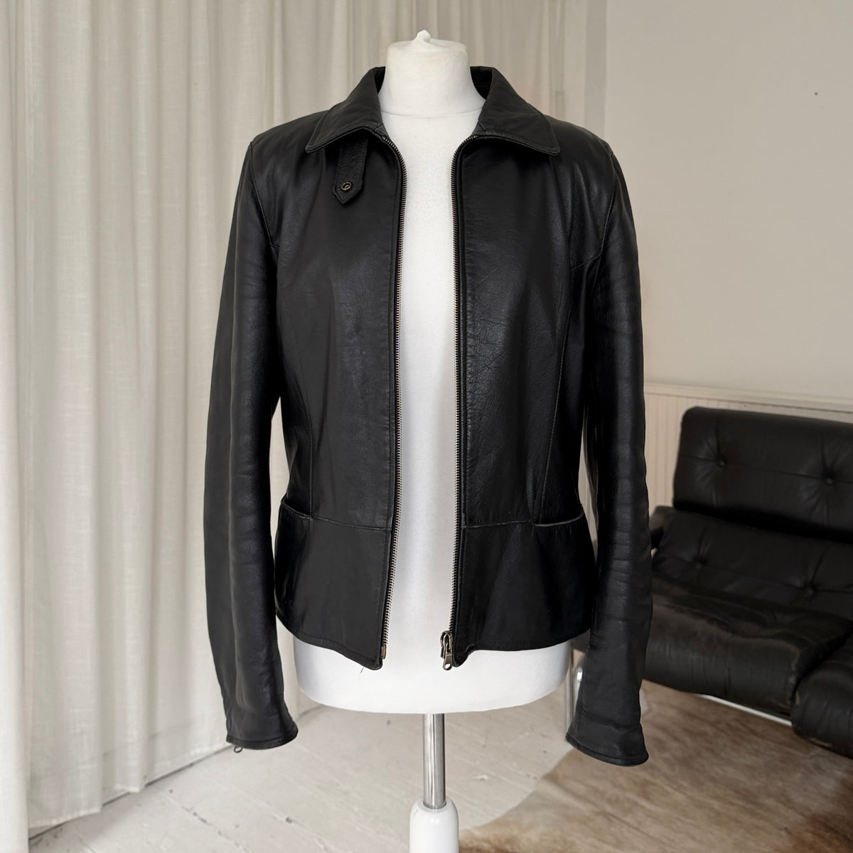 Italian Vintage Black Leather Biker Jacket