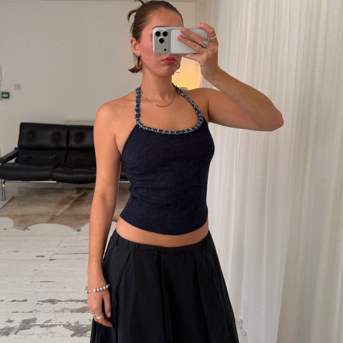 90s Blue Knit Halterneck Top