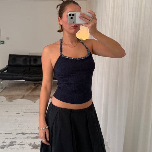 90s Blue Knit Halterneck Top