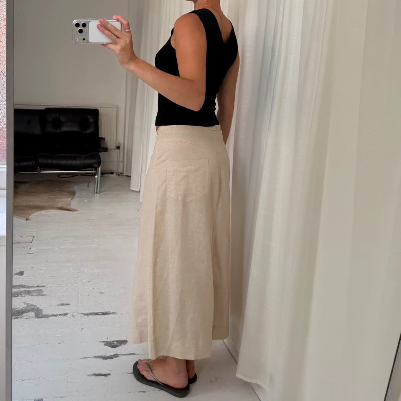 1990s Natural Linen Maxi Skirt
