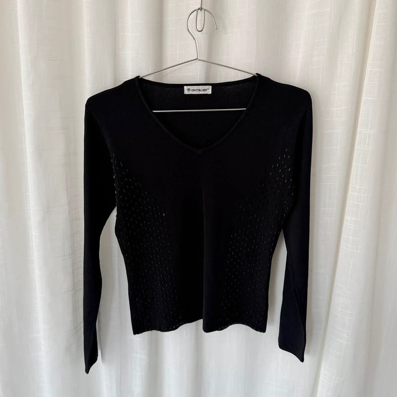 Italian Vintage Black Beaded Knit Top